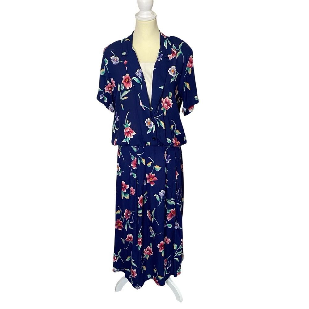 Vintage 90's Jaclyn Smith 2 Piece Floral Blouse & Skirt Set Women's Size Medium